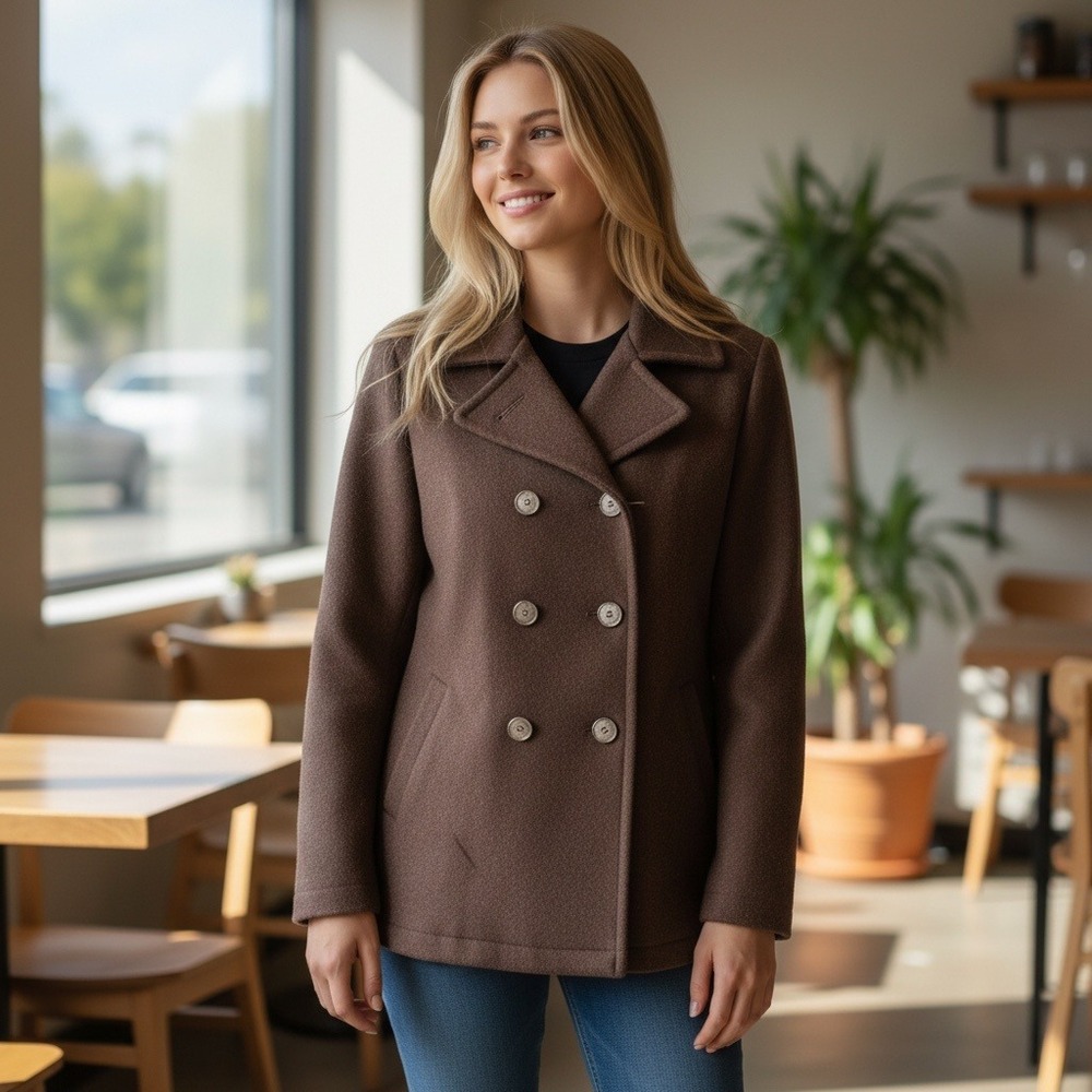 Vintage Jordan Craig Women's Brown‎ Wool Blend Double Breasted Peacoat Size S